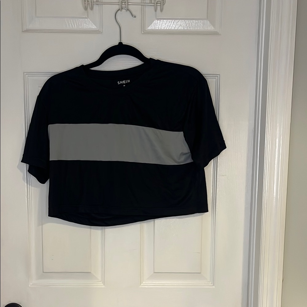 SHEIN Black and Gray Striped Crop Top